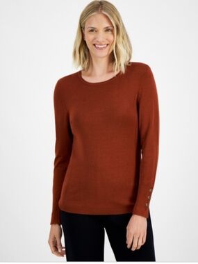Jm Collection Women's Button-Sleeve Crewneck Sweater, Size L NWT